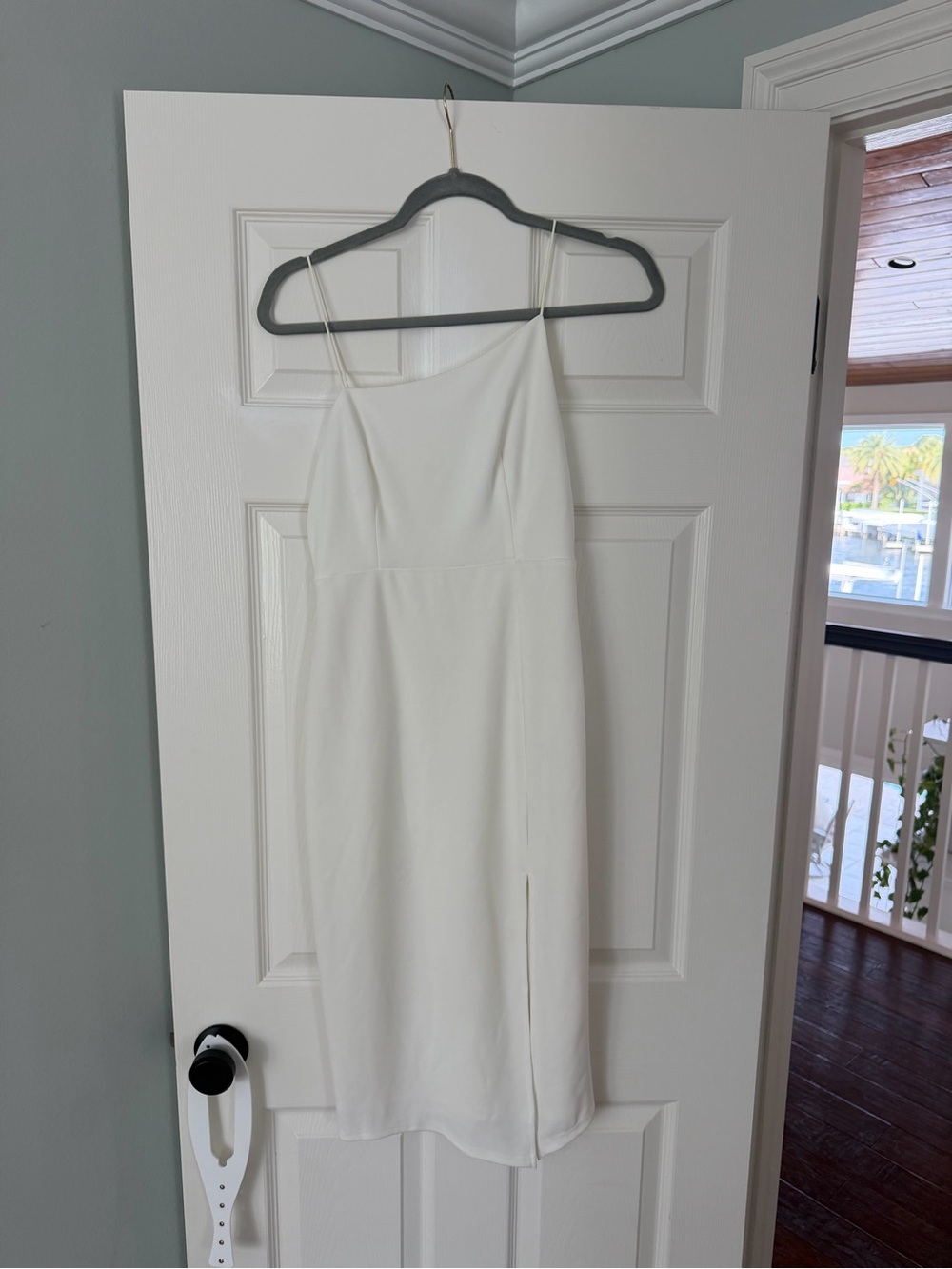 Hello Molly White One-Shoulder Slip Midi Dress with Side Slit